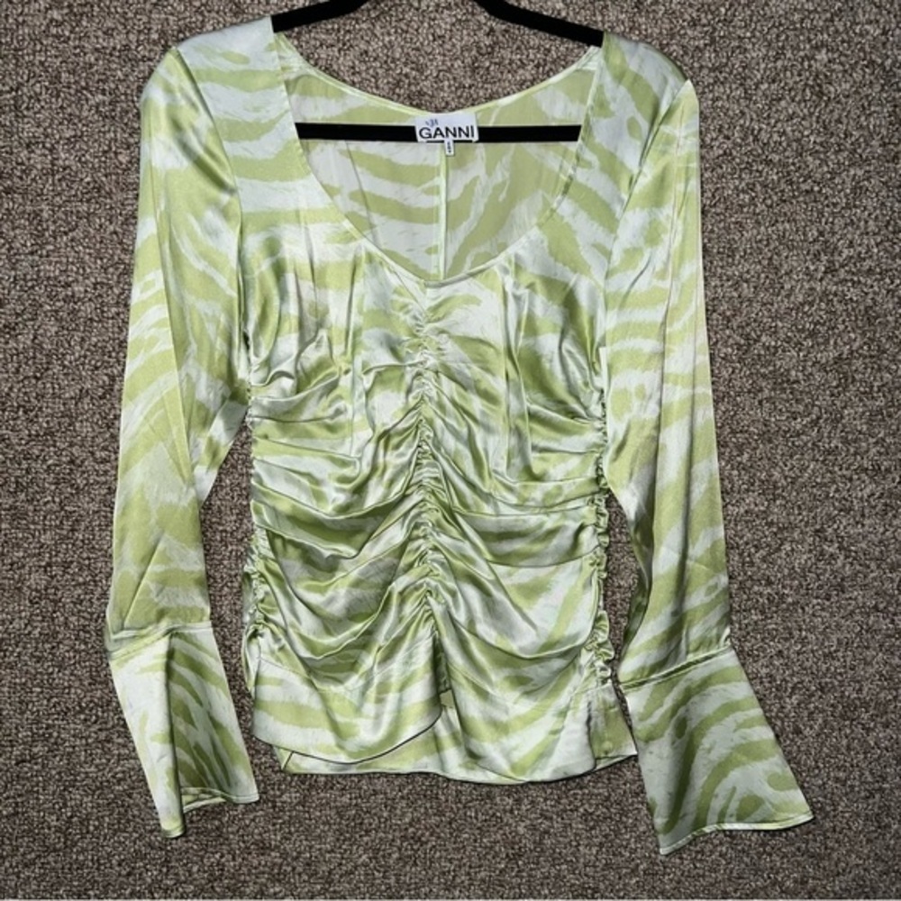 NWT Ganni Zebra Print Ruched Blouse Size 4